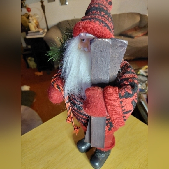 Vintage* 90s Self-standing Santa with Skis and Sack of Decorations - Picture 7 of 8